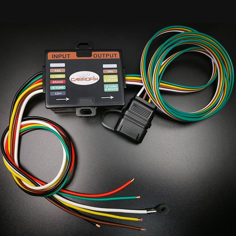 CARROFIX Powered 3-to-2-Wire Trailer Tail Light Converter with 1.5ft Leads and 4.8ft 4-Way Wiring Harness Connector - LED Compatible - Image 4